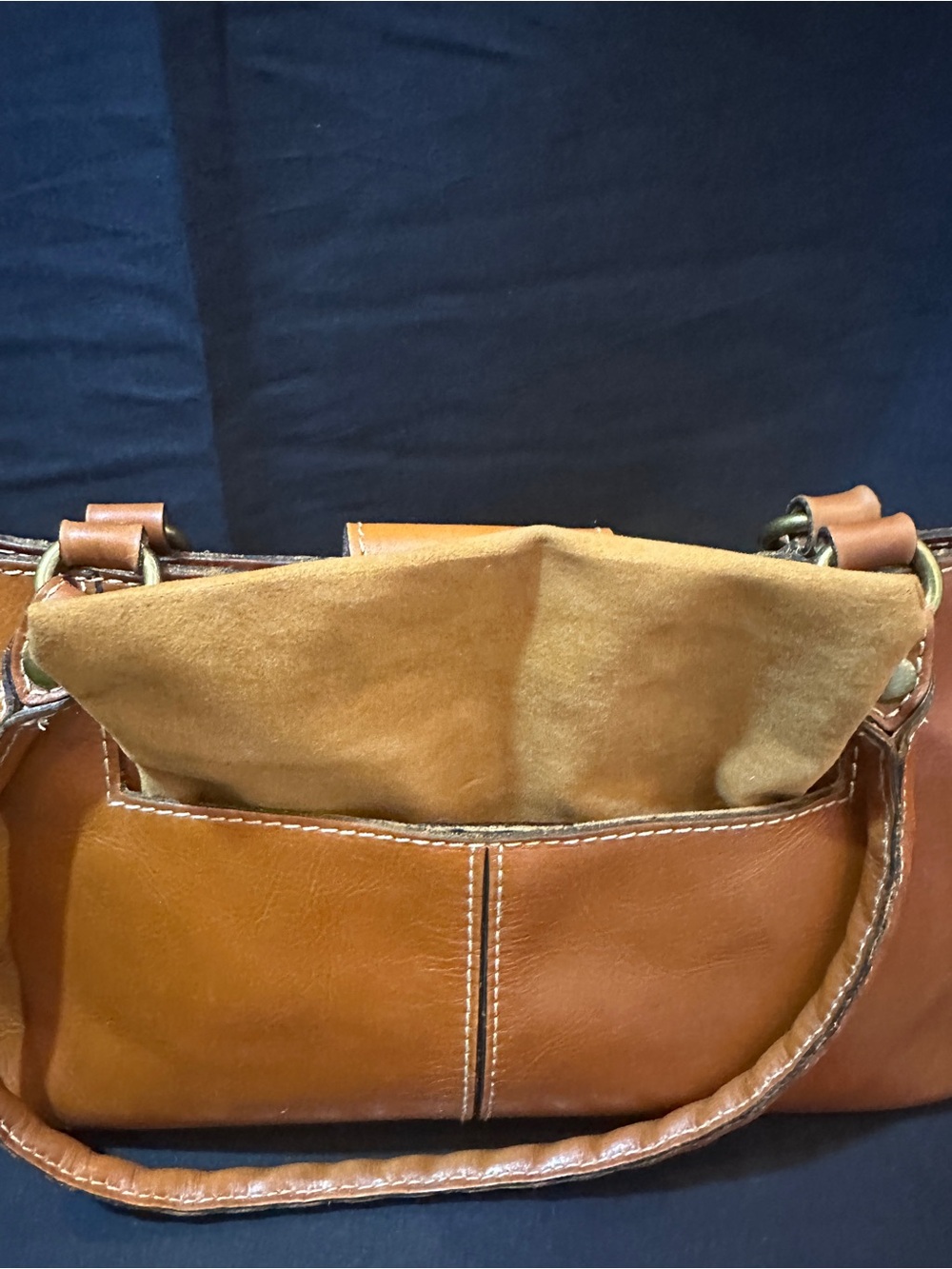 Patricia Nash Tooled Floral Embossed Leather Satchel Purse – Cognac Brown - Picture 11 of 14